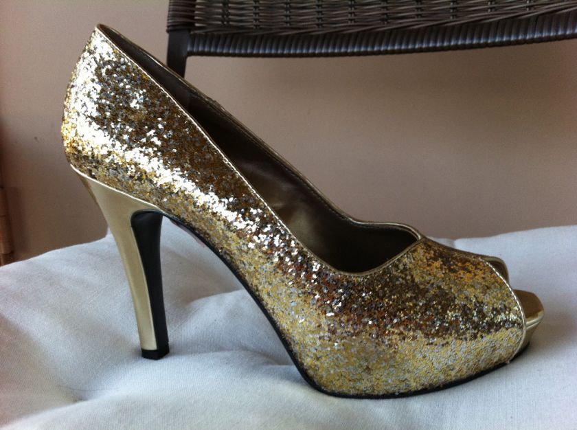 Nine West Deanie Glitter Peep Toe Pumps Heels  