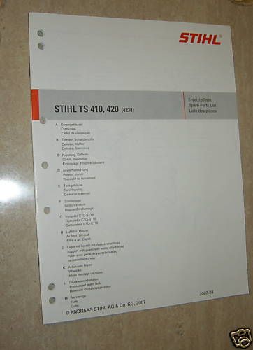 TS 410, 420 Stihl Concrete Cut Off Saw Parts Manual New  