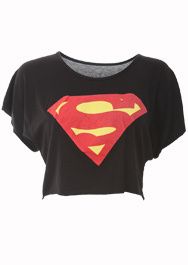 WOMENS PRINTED CROP TOP SUPERMAN VEST TOPS T SHIRT  