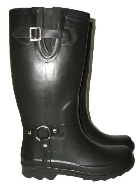 NEW WOMEN BLACK BUCKLE RAIN BOOTS SNOW BOOTS RAINBOOTS  