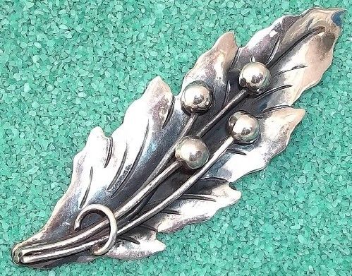 Big Damaso Gallegos Taxco Sterling Leaf Berry Brooch  