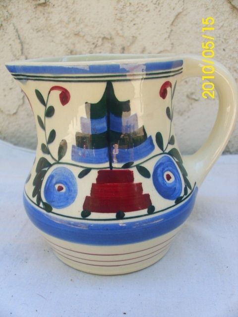 Vintage German Germany 5 Pottery Persian Ware Pitcher Blue Maroon 