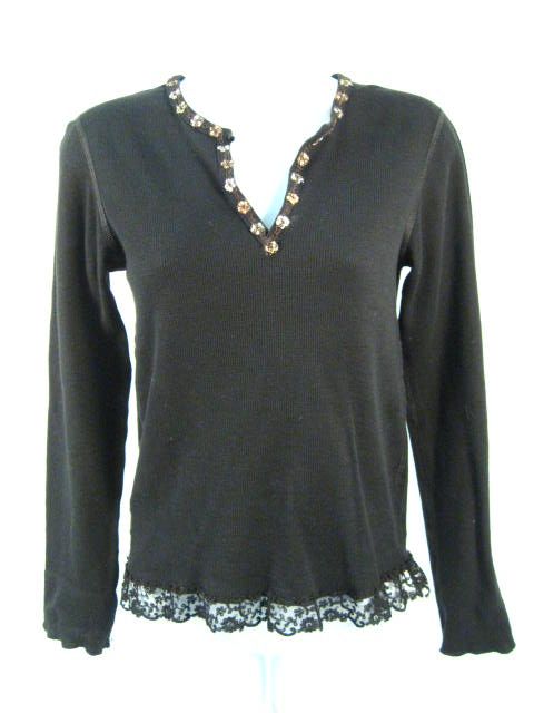 GREAT WHITE T COMPANY Black Floral Lace Thermal Top 1  