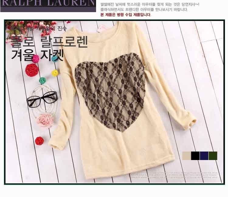 Hip length Lace Heart Batwing Loose Knitwear Sweater  