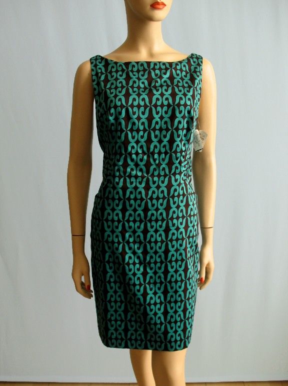 Milly New York Teal Blue Brown Sheath Dress High Neck Sz 10 NWT  