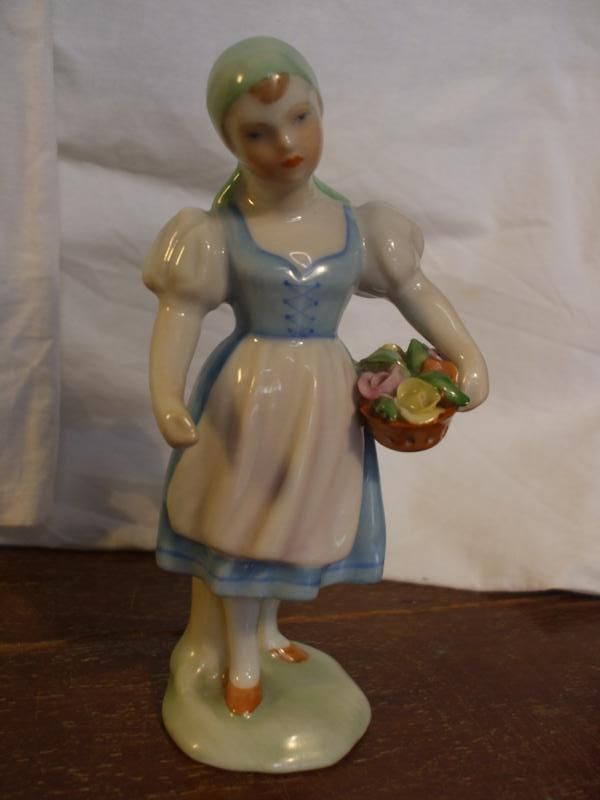 HEREND Girl With Flowers Porcelain Hungary  