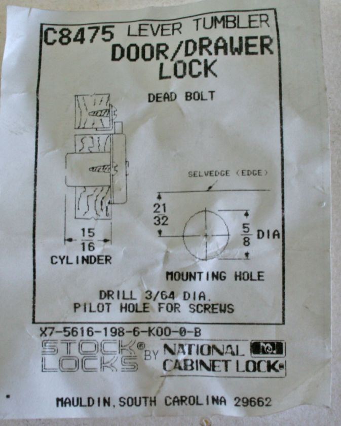 National Lock C8475 Flat Lever Tumbler Door/Drawer Lock  