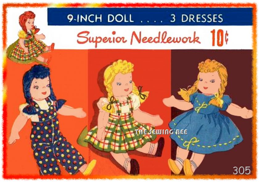 305 old RAG DOLLs AND WARDROBE PATTERNS vintage  