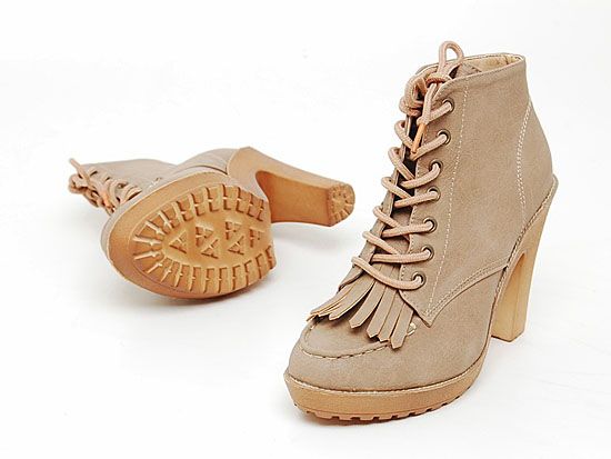 Womens synthetic Leather Lace Up Platform fringe Boots  