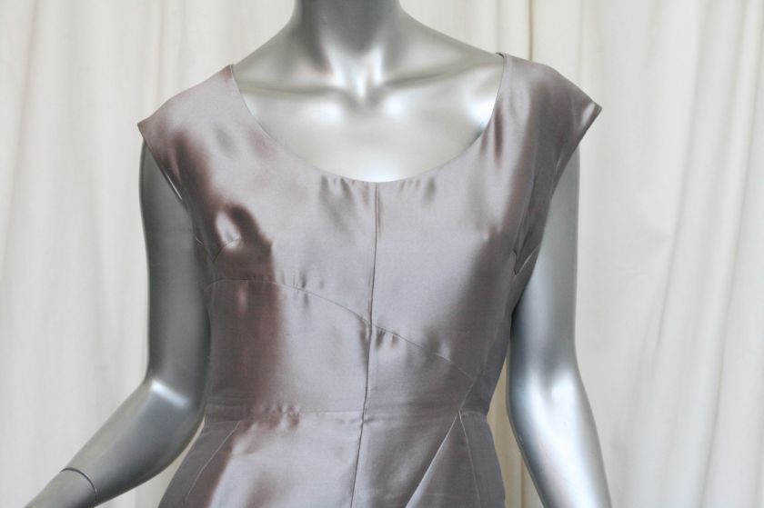 CHRISTIAN DIOR Grey SILK Satin Short Luxe Shift Dress 8  