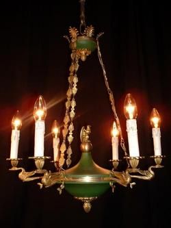 ANTIQUE FRENCH BRONZE EMPIRE SWAN & EAGLE CHANDELIER  