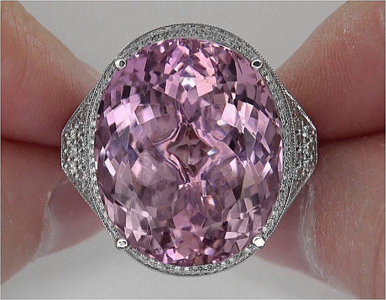   42.11 Carat Natural Pink Kunzite Diamond Cocktail Ring 14k Gold  