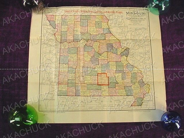 Antique 1901 COLOR MAP of MISSOURI MO Kenyan Co. ART  