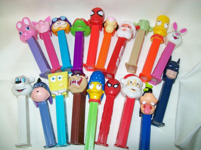 HUGE LOT OF 20 PEZ CANDY DIPENSERS, HOLDERS, BATMAN, SANTA SPONGE 