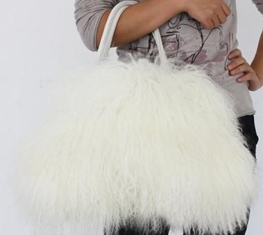 New large real long lamb fur/mongolian fur bag handbag on sale*black 