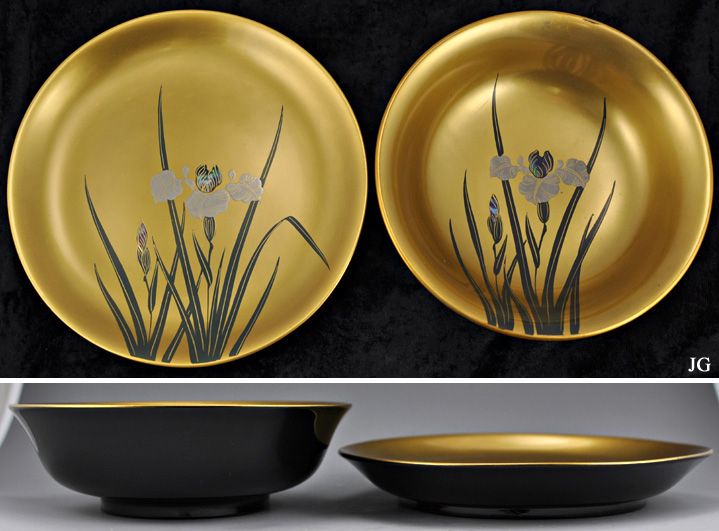 Fuji Japanese Lacquerware Bowl & Plate Set Iris Abalone  