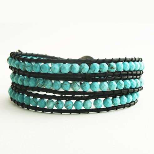 Sale  Triple Strands Gem Stone&Leather JudyCollection Fashion Wrap 