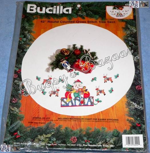 Bucilla JOY Tree Skirt Santa & Reindeer, Toys Counted Cross Stitch 