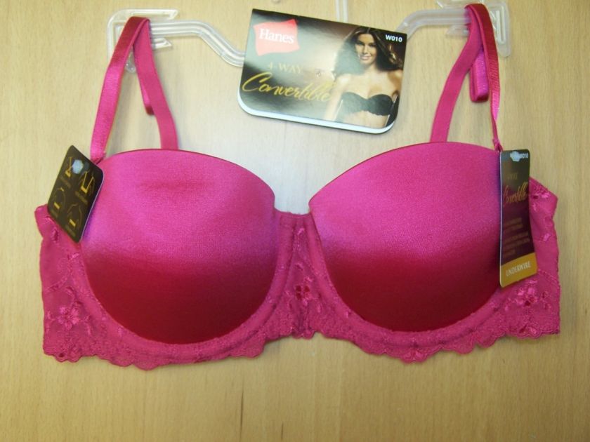 NWT HANES W010 4 Way CONVERTIBLE Push Up Bra PINK $34  