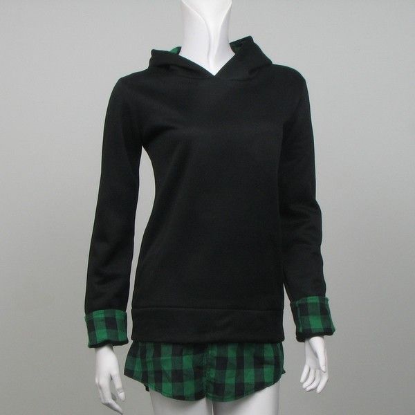   cute casual hoodie sweater TOP checkers Womens sweatshirt BLACK  