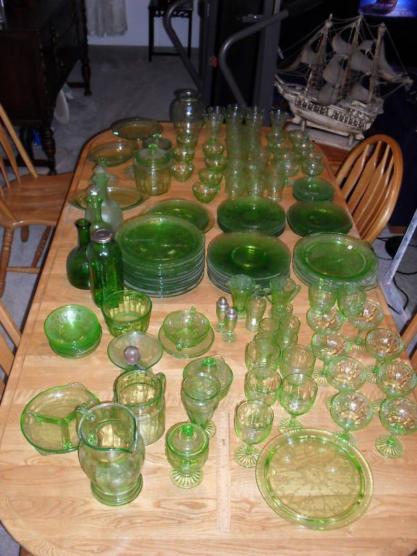 Cameo Ballerina green depression glass rare 144 piece lot  