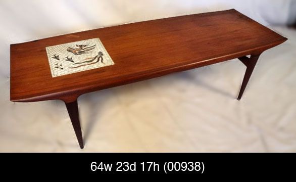 Danish Vintage Teak Turned Edge/Fish Mosaic Coffee Table (00938)r 