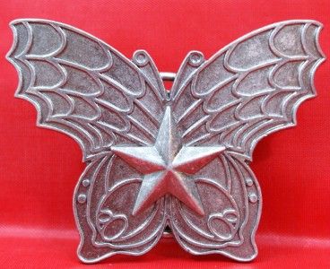 New ROCK REBEL Gun Metal Gray Butterfly Belt Buckle  