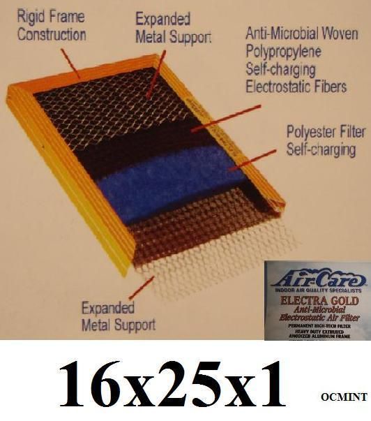 AIR CARE ELECTRA GOLD 16x25x1 ANTI MICROBIAL ELECTROSTATIC AIR FILTER 