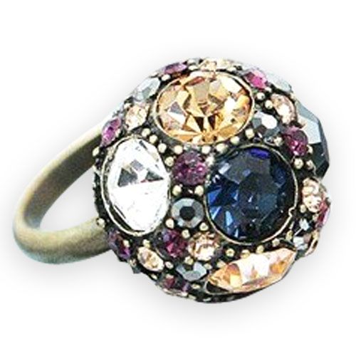 Retro Luxury Adjustable Multicolor Rhinestone Dome Ring  