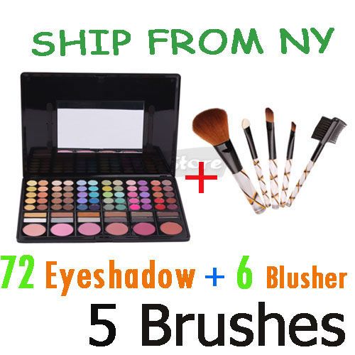 78 Color 72 Eyeshadow 6 Blush Makeup Palette + 5 Pcs Cosmetic Brush 