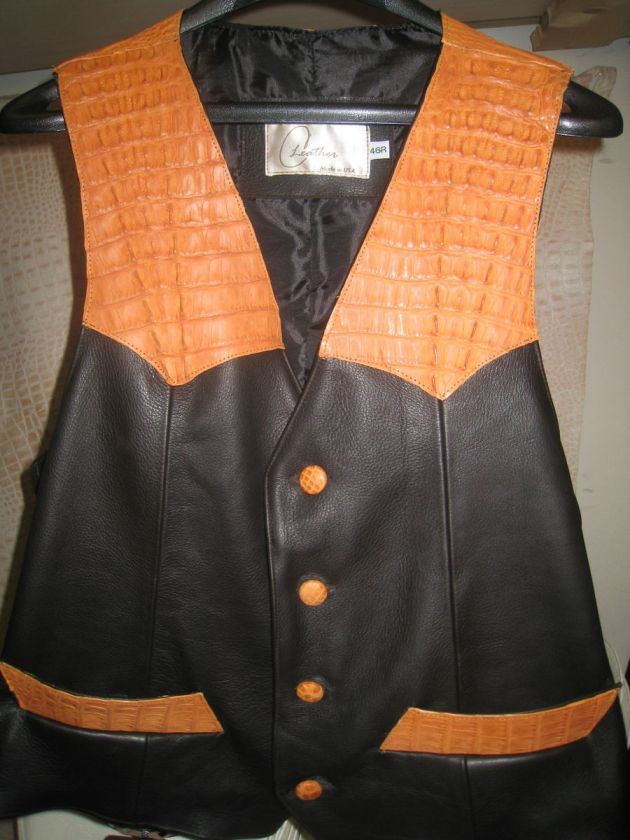 New Mens Genuine Mango Crocodile Chocolate Deer Skin Vest  