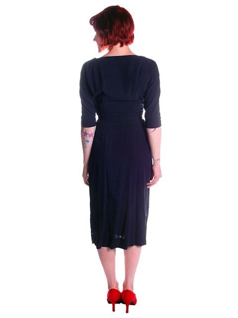 Vintage Navy Column Dress Pencil Skirt 1950s 33 25 36 Slim & Mad 