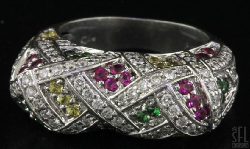 ARIEL HEAVY 18K WHITE GOLD 2.0CTW VS DIAMOND/RUBY/SAPPHIRE CLUSTER 