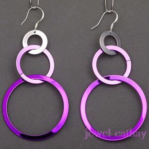 Free Ship Charm twist woman Purple Round Dangle Earring  