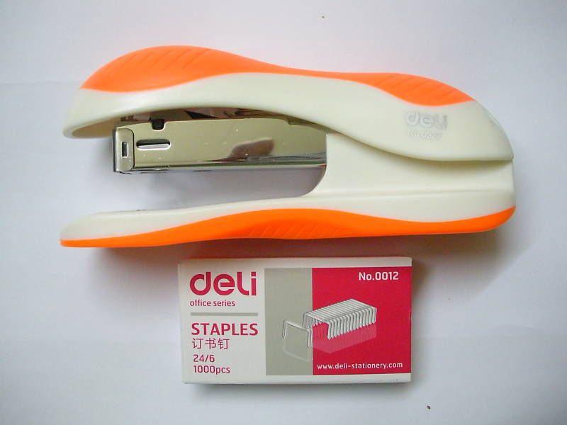 Deli office stapler NO.327 free staples 1000pcs ORANGE  