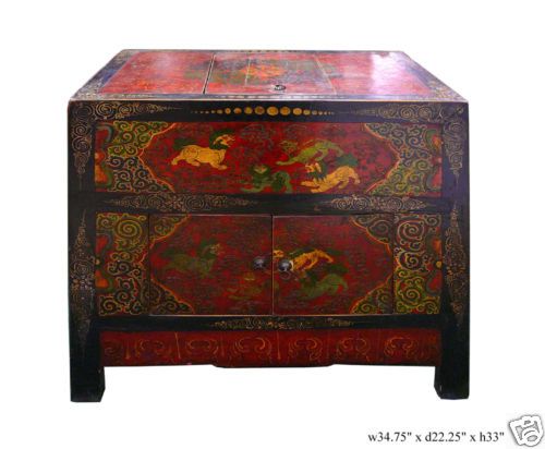 Vintage Tibetan FuDog Trunk Table TV Stand Cabinet s420  