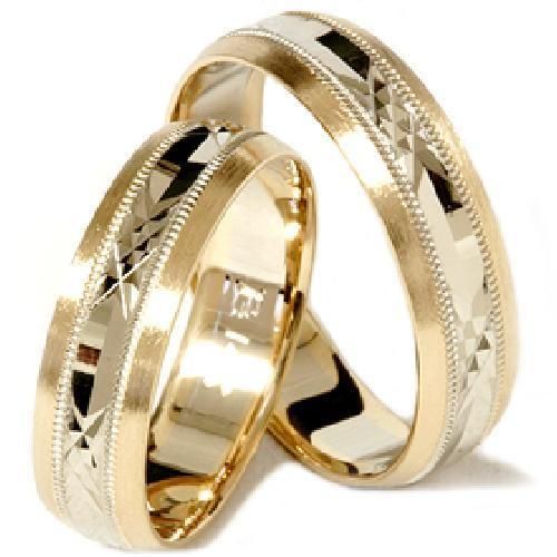 HIS HERS MATCHING YELLOW GOLD WEDDING BANDS RINGS SET  