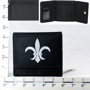 Tri fold black fleur de lis short wallet   