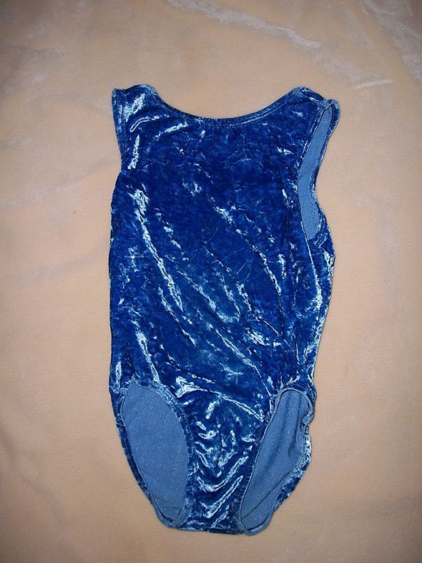 GK ELITE LEOTARD WOMANS MEDIUM CRUSHED VELVET BLUE  