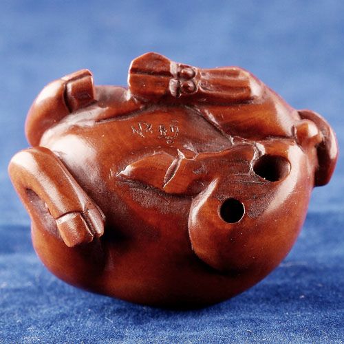 Handcraft Boxwood Netsuke Wild Boar Look Back NBC326  