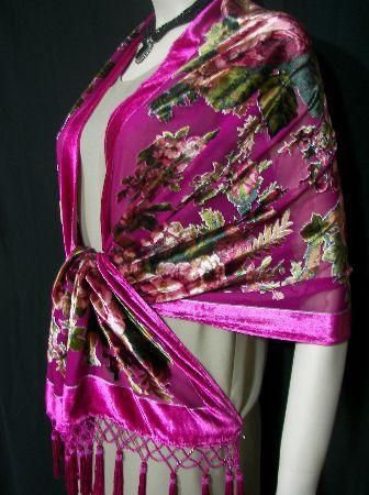 FUSCHIA ENGLISH ROSE SILK WRAP SCARF SHAWL BEADED NEW  