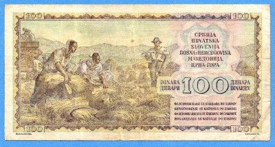 ecoins49 Yugoslavia 100 Dinara 1953 Scarce Pk # 68 VF  