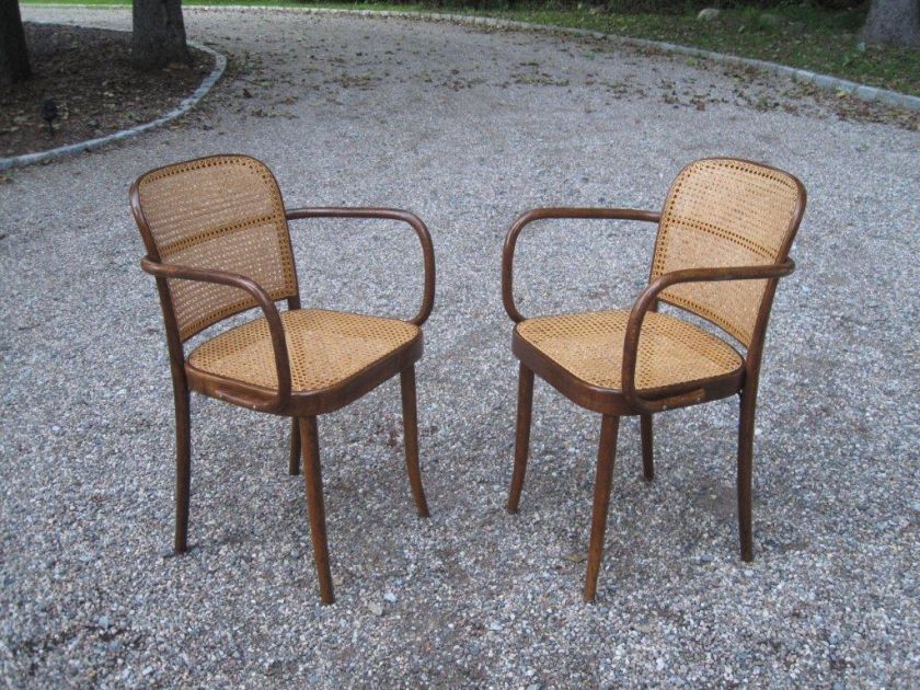 Pair of Stendig Caned Bentwood Armchairs Le Corbusier  