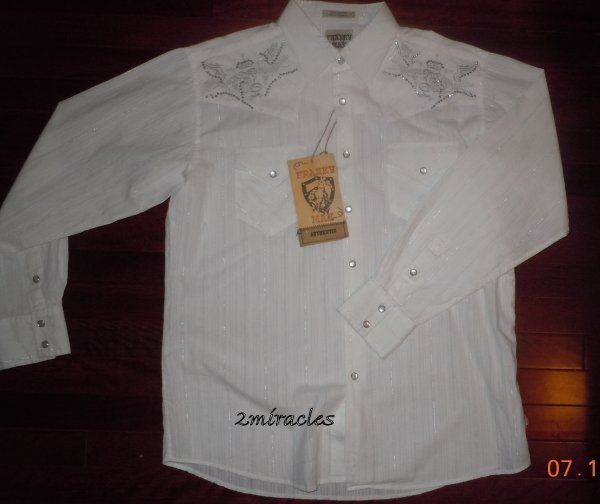 FRANKY MAX EMBROID WESTERN COWBOY WHITE L/S SHIRT TOP L  