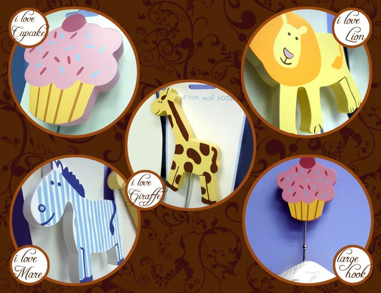 Cupcake Lion Horse Giraffe Animal Children Wall Hook  