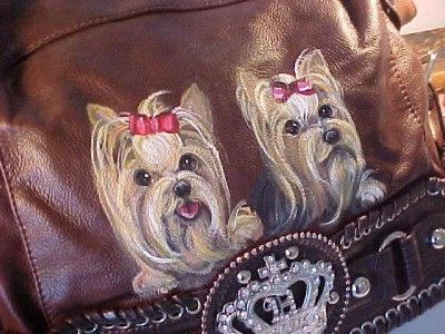 BEAUTIFUL YORKIE PURSE  2 YORKIES HANDPAINTED BY MONIQUE ON A GREAT 