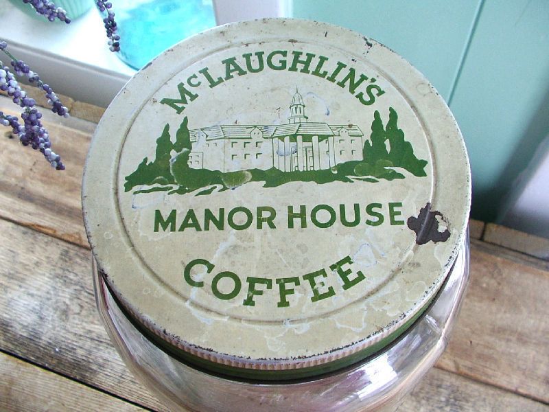 Large vtg McLaughlins Manor House Coffee JAR Canister  