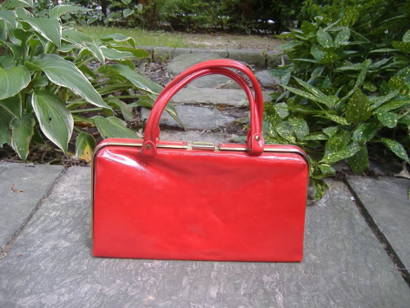 SENSATIONAL Vintage 60s Fiery Red Rectangular Kelly Bag  