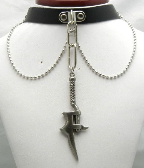 TEN458  90mm Battle Axe Pendant Leather Collar Choker Necklace Gothic 