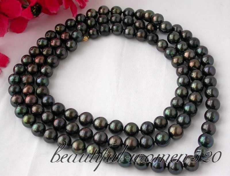 LONG 50 12mm round Tahitian black FW pearl necklace  